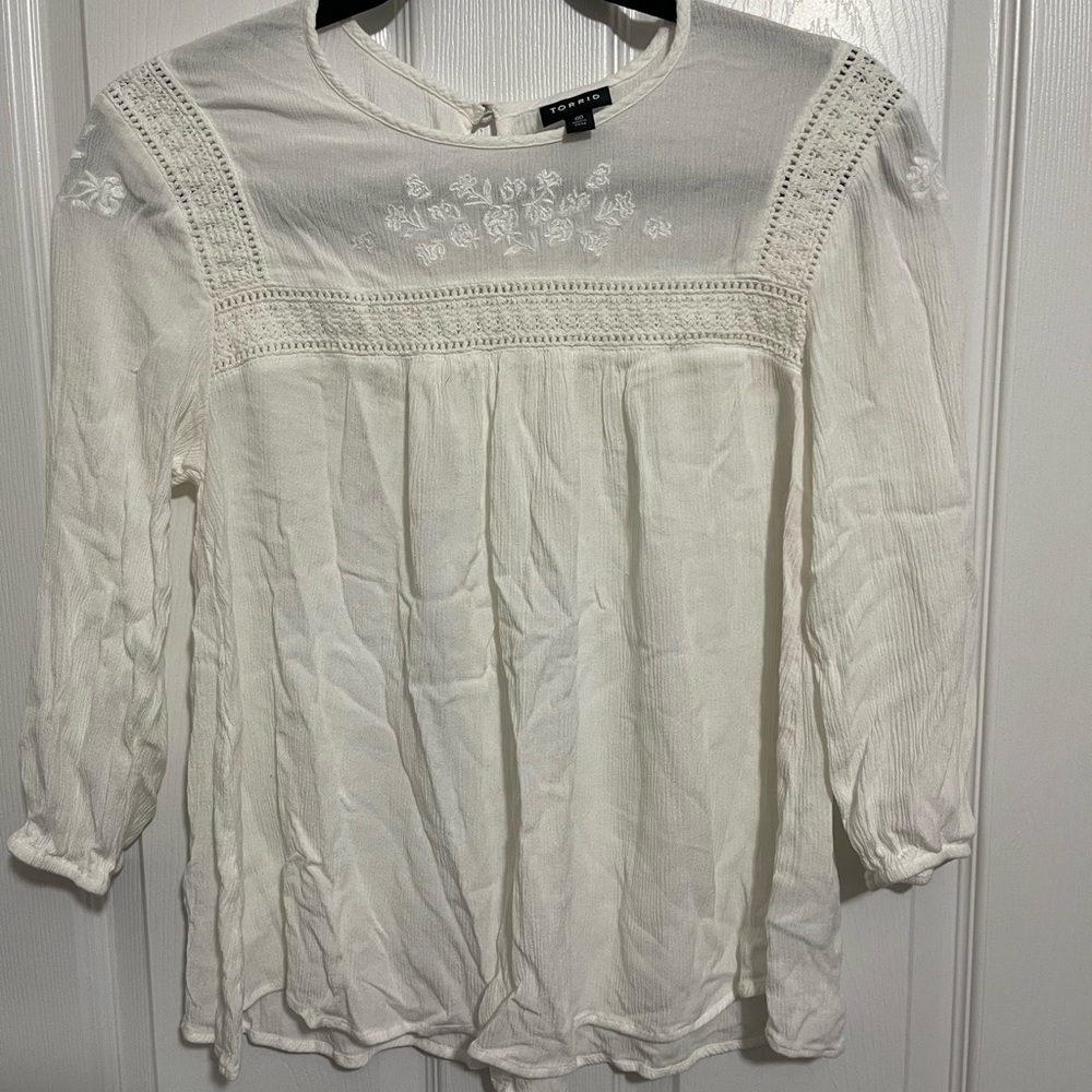 Torrid Cream Embroidered Blouse